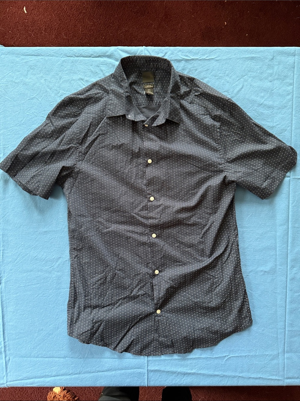 H&M Men's Navy Short-Sleeve Dot Button-Down Shirt